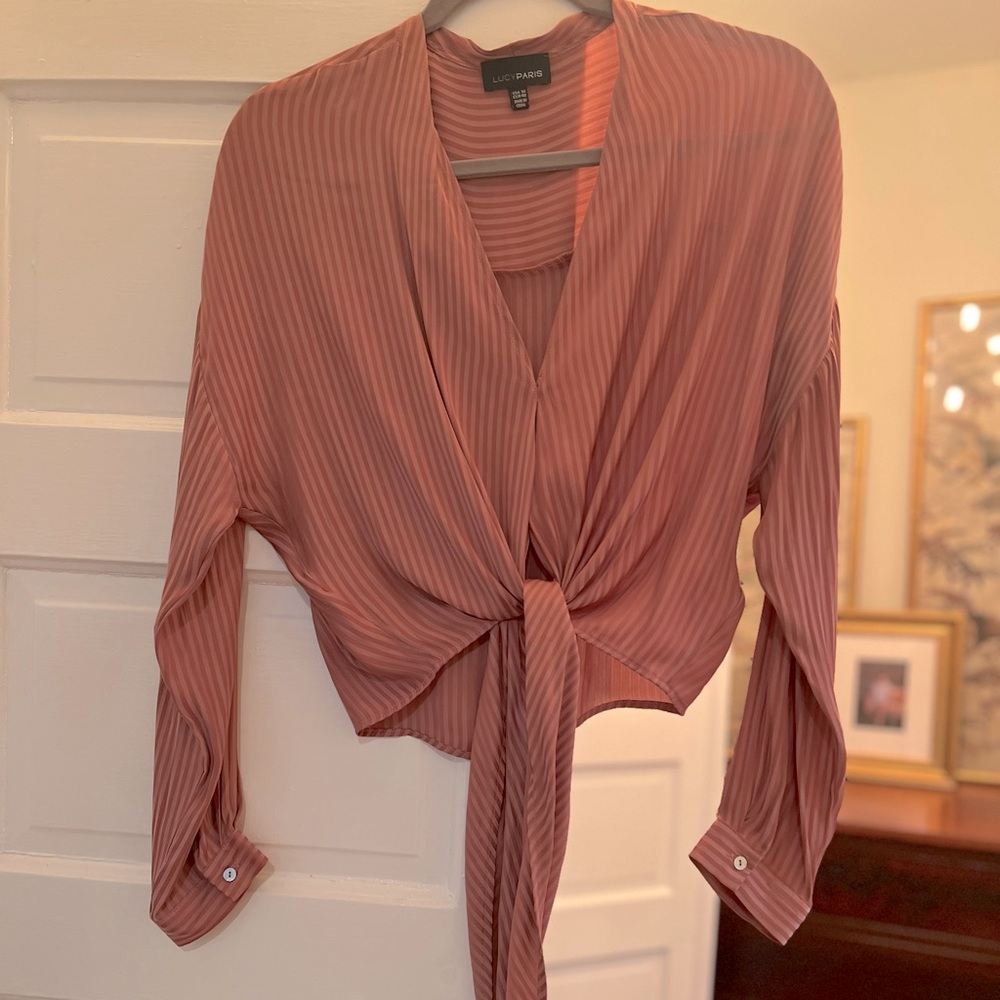 Lucy Paris dusky pink striped silky blouse